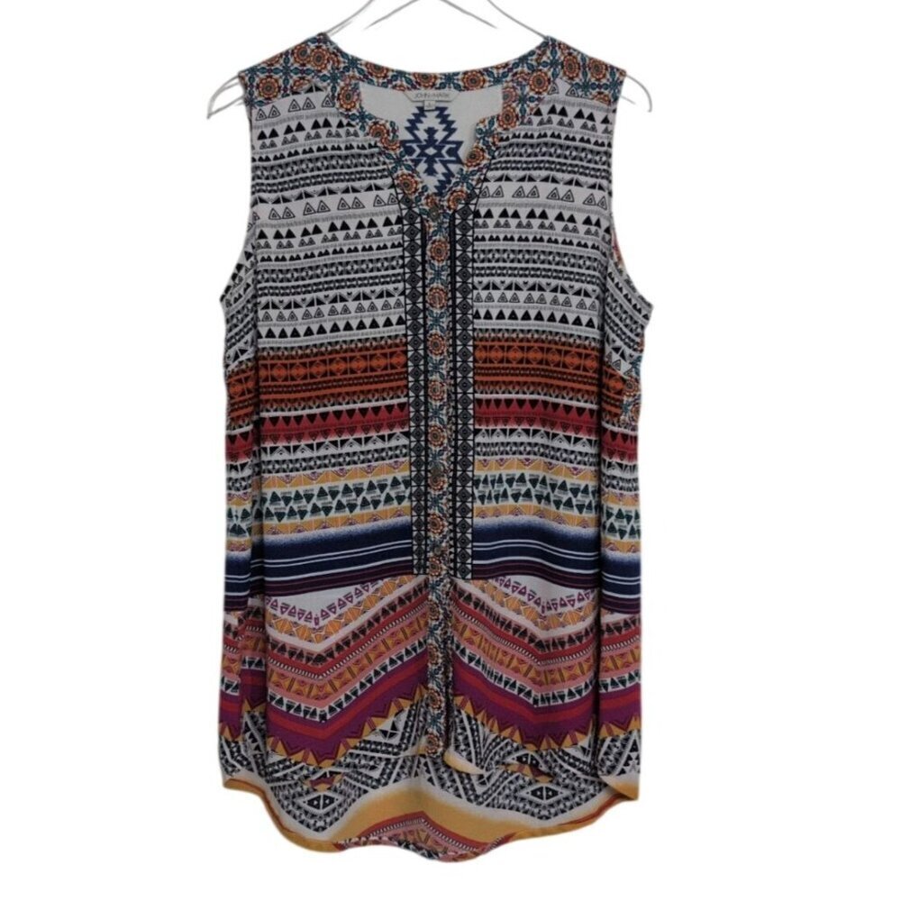 John Mark Tribal Tunic Womens Size Large Colorful Stripe Sleeveless Lightweight